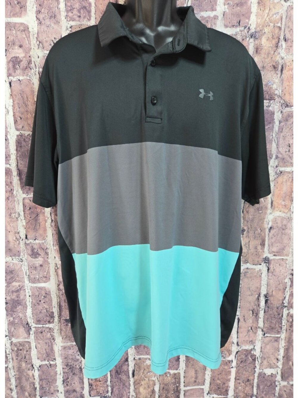 Under Armour Mens HeatGear Playoff Polo 2XL Colorblock Black/Gray/Teal Loose Fit